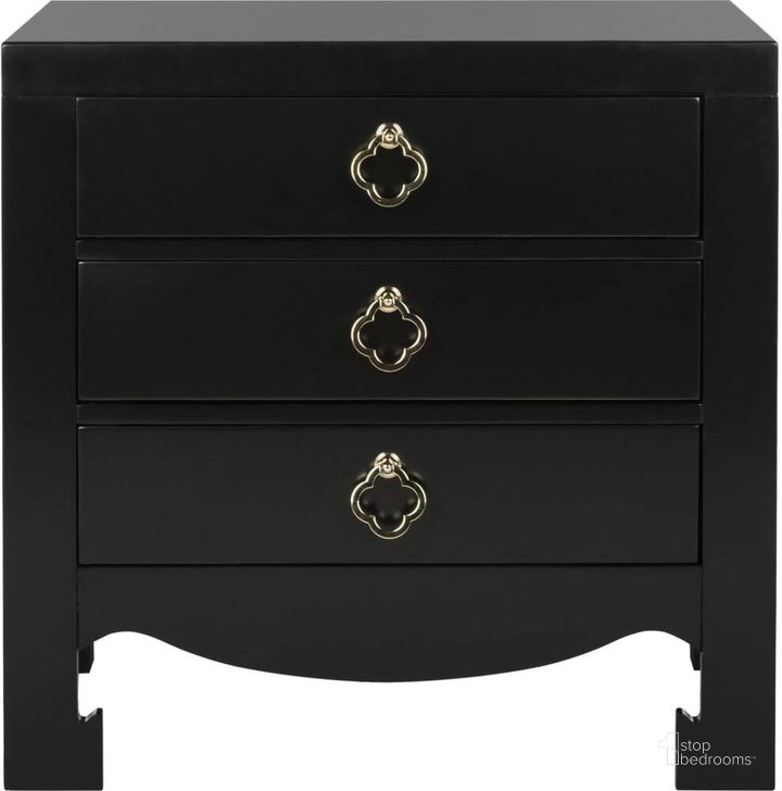 The appearance of Nero Black 3-Drawer Nightstand designed by Safavieh in the modern / contemporary interior design. This black piece of furniture  was selected by 1StopBedrooms from Safavieh FOX Collection to add a touch of cosiness and style into your home. Sku: FOX6274A. Material: Metal. Product Type: Nightstand. Image1