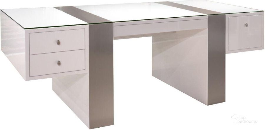 The appearance of Nero White Lacquer Desk designed by Sharelle Furnishings in the modern / contemporary interior design. This white piece of furniture  was selected by 1StopBedrooms from Nero Collection to add a touch of cosiness and style into your home. Sku: NERO-WG-DESK. Product Type: Desk. Image1