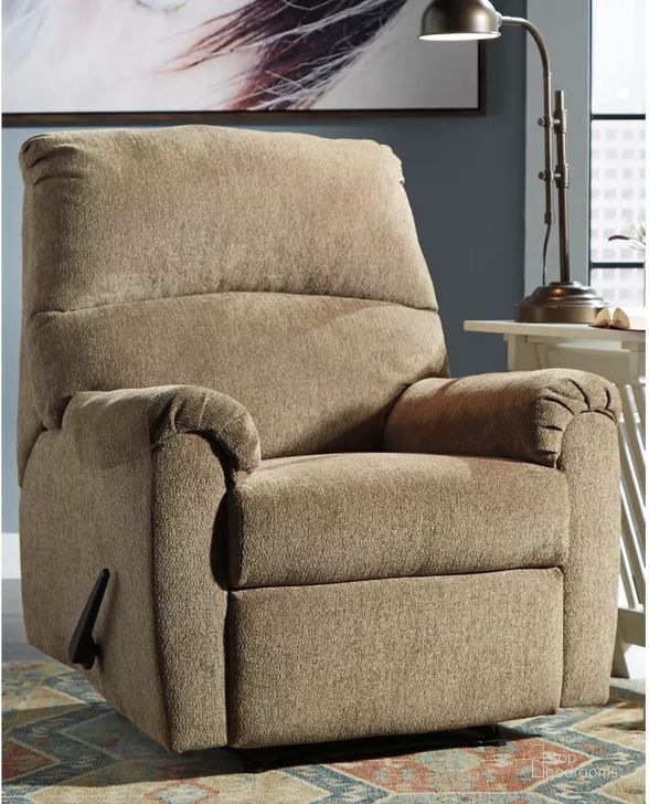 The appearance of Nerviano Mocha Zero Wall Recliner designed by Signature Design by Ashley in the modern / contemporary interior design. This mocha piece of furniture  was selected by 1StopBedrooms from Nerviano Collection to add a touch of cosiness and style into your home. Sku: 1080129. Material: Fabric. Product Type: Recliners and Rocker. Image1
