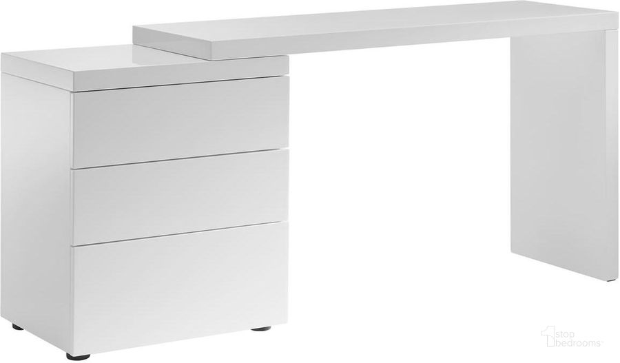 The appearance of Nest High Gloss White Extendable Office Desk designed by Casabianca Home in the modern / contemporary interior design. This white piece of furniture  was selected by 1StopBedrooms from Nest Collection to add a touch of cosiness and style into your home. Sku: CB-4723-WHDESK. Product Type: Writing Desk. Material: MDF. Image1