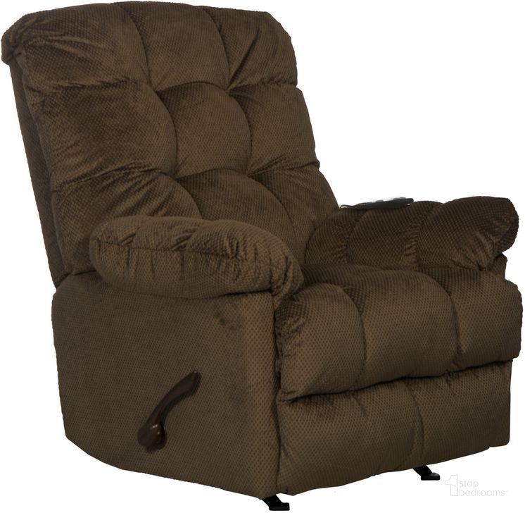 The appearance of Nettles Chaise Rocker Recliner With Deluxe Heat And Massage In Umber designed by Catnapper in the traditional interior design. This umber piece of furniture  was selected by 1StopBedrooms from Nettles Collection to add a touch of cosiness and style into your home. Sku: 47372176509. Material: Fabric. Product Type: Rocker Recliner. Image1
