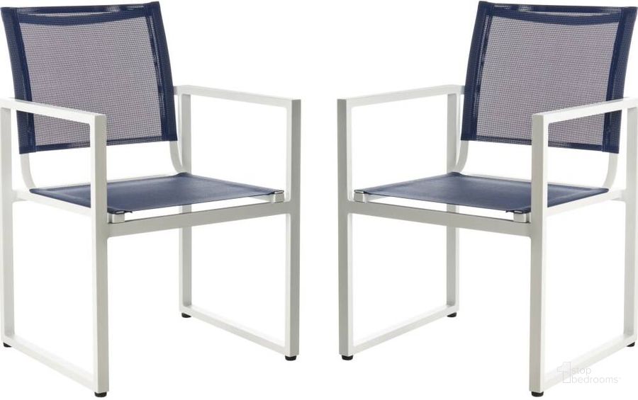 The appearance of Neval Navy and White Stackable Chair Set of 2 designed by Safavieh in the modern / contemporary interior design. This white navy piece of furniture  was selected by 1StopBedrooms from Safavieh PAT Collection to add a touch of cosiness and style into your home. Sku: PAT4041A-SET2. Product Type: Chair. Material: Aluminium. Image1