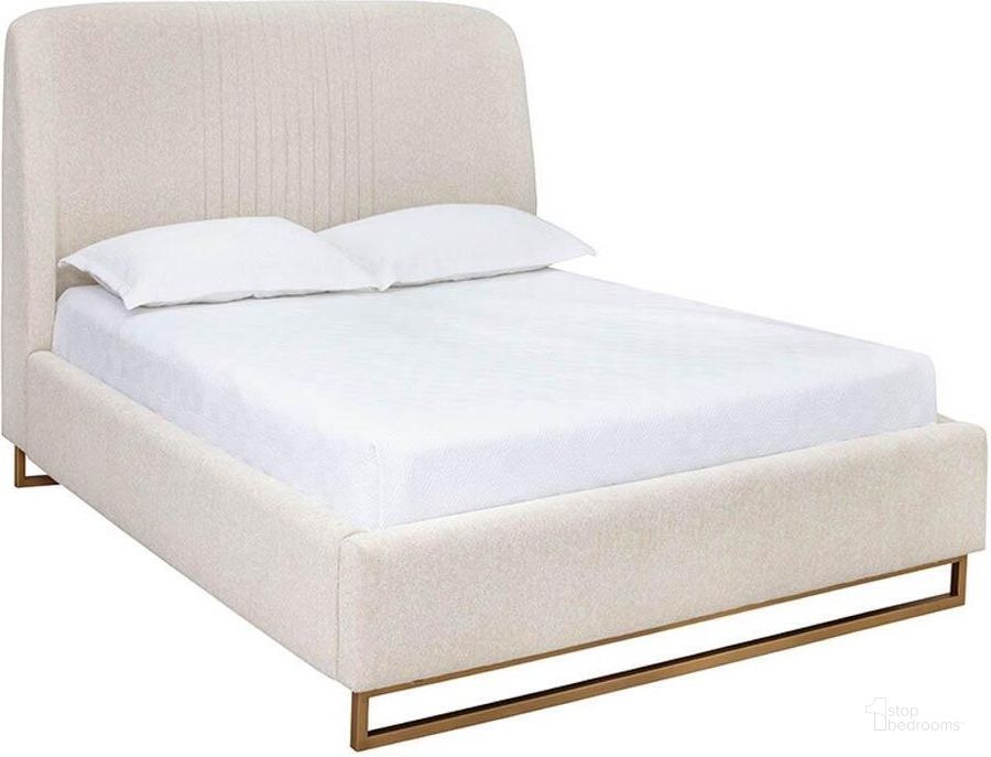 The appearance of Nevin Queen Bed In Dove Cream designed by Sunpan in the modern / contemporary interior design. This cream piece of furniture  was selected by 1StopBedrooms from Nevin Collection to add a touch of cosiness and style into your home. Sku: 108317. Bed Type: Platform Bed. Material: Fabric. Product Type: Platform Bed. Bed Size: Queen. Image1