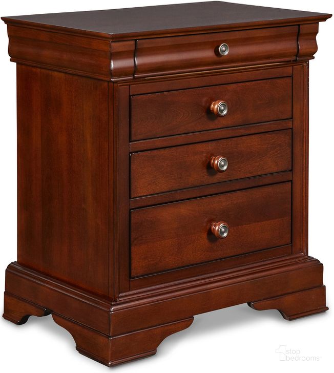 The appearance of New Classic Versaille 4 Drawer Night Stand In Bordeaux Finish 1040 040 designed by New Classic in the traditional interior design. This bordeaux piece of furniture  was selected by 1StopBedrooms from Versaille Collection to add a touch of cosiness and style into your home. Sku: BH1040-040. Material: Wood. Product Type: Nightstand. Image1