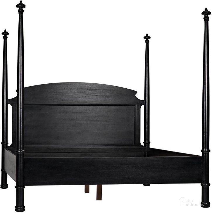 The appearance of New Douglas Eastern King Bed In Hand Rubbed Black designed by Noir in the transitional interior design. This black piece of furniture  was selected by 1StopBedrooms from New Douglas Collection to add a touch of cosiness and style into your home. Sku: GBED116EKHB-NEW. Bed Type: Poster Bed. Material: Wood. Product Type: Poster Bed. Bed Size: King. Image1