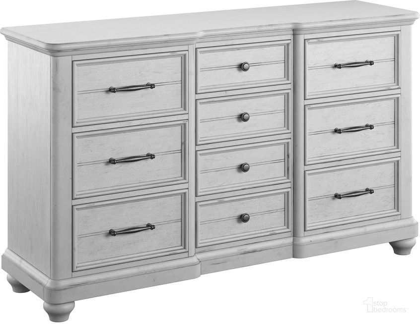 The appearance of New Haven 10 Drawer Dresser In Oyster Shell designed by Emerald Home Furnishings in the coastal interior design. This oyster shell piece of furniture  was selected by 1StopBedrooms from New Haven Collection to add a touch of cosiness and style into your home. Sku: B330-01. Material: Wood. Product Type: Dresser. Image1