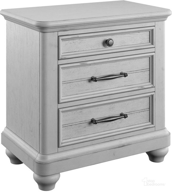 The appearance of New Haven 3 Drawer Nightstand In Oyster Shell designed by Emerald Home Furnishings in the coastal interior design. This oyster shell piece of furniture  was selected by 1StopBedrooms from New Haven Collection to add a touch of cosiness and style into your home. Sku: B330-04. Material: Wood. Product Type: Nightstand. Image1