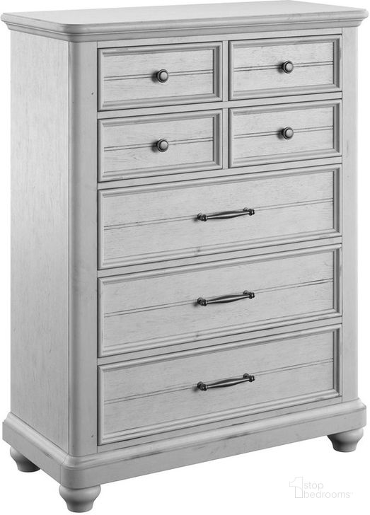 The appearance of New Haven 7 Drawer Chest In Oyster Shell designed by Emerald Home Furnishings in the coastal interior design. This oyster shell piece of furniture  was selected by 1StopBedrooms from New Haven Collection to add a touch of cosiness and style into your home. Sku: B330-05. Material: Wood. Product Type: Chest. Image1