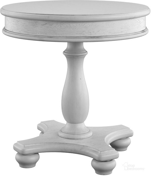 The appearance of New Haven Round End Table In Oyster Shell designed by Emerald Home Furnishings in the coastal interior design. This oyster shell piece of furniture  was selected by 1StopBedrooms from New Haven Collection to add a touch of cosiness and style into your home. Sku: T330-06. Material: Wood. Product Type: End Table. Image1