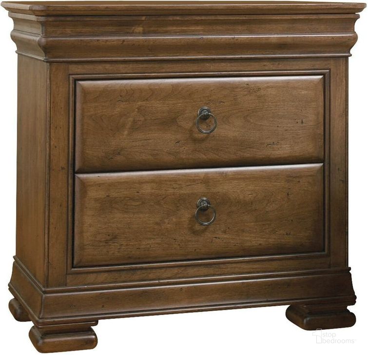 The appearance of New Lou 3 Drawer Cognac Nightstand designed by Universal in the traditional interior design. This brown piece of furniture  was selected by 1StopBedrooms from New Lou Collection to add a touch of cosiness and style into your home. Sku: 71355. Material: Wood. Product Type: Nightstand. Image1
