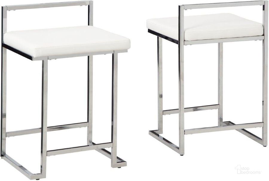 The appearance of Newbliss White and Chrome Barstool Set of 2 0qd24488602 designed by Artisan Elegance in the modern / contemporary interior design. This white and chrome piece of furniture  was selected by 1StopBedrooms from Newbliss Collection to add a touch of cosiness and style into your home. Sku: D275-724. Material: Leather Match. Product Type: Barstool. Image1