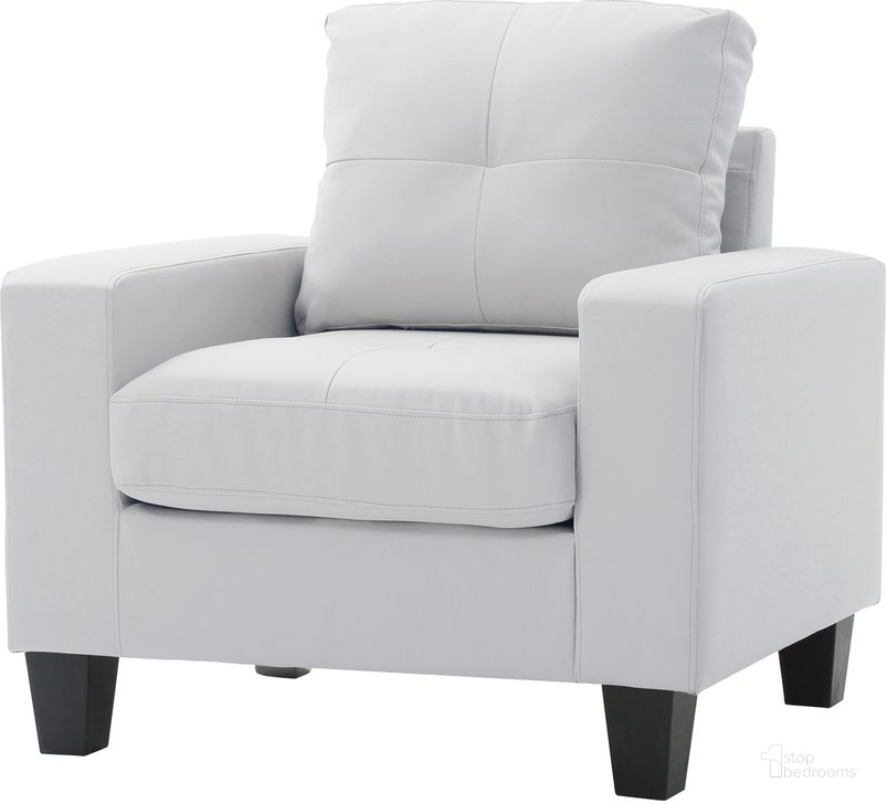 The appearance of Newbury Club Chair (White) designed by Glory in the modern / contemporary interior design. This white piece of furniture  was selected by 1StopBedrooms from Newbury Collection to add a touch of cosiness and style into your home. Sku: G460A-C-Newbury Club Chair. Material: Faux Leather. Product Type: Chair. Image1