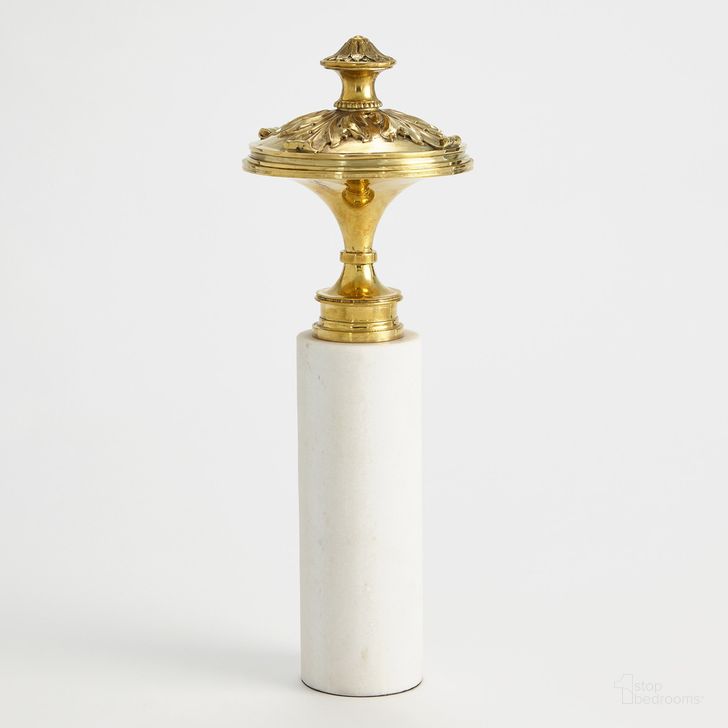 The appearance of Newel Cap Large Sculpture In Brass With White Marble designed by Global Views in the modern / contemporary interior design. This gold piece of furniture  was selected by 1StopBedrooms from Newel Collection to add a touch of cosiness and style into your home. Sku: 8.82985. Product Type: Sculpture. Material: Brass. Image1