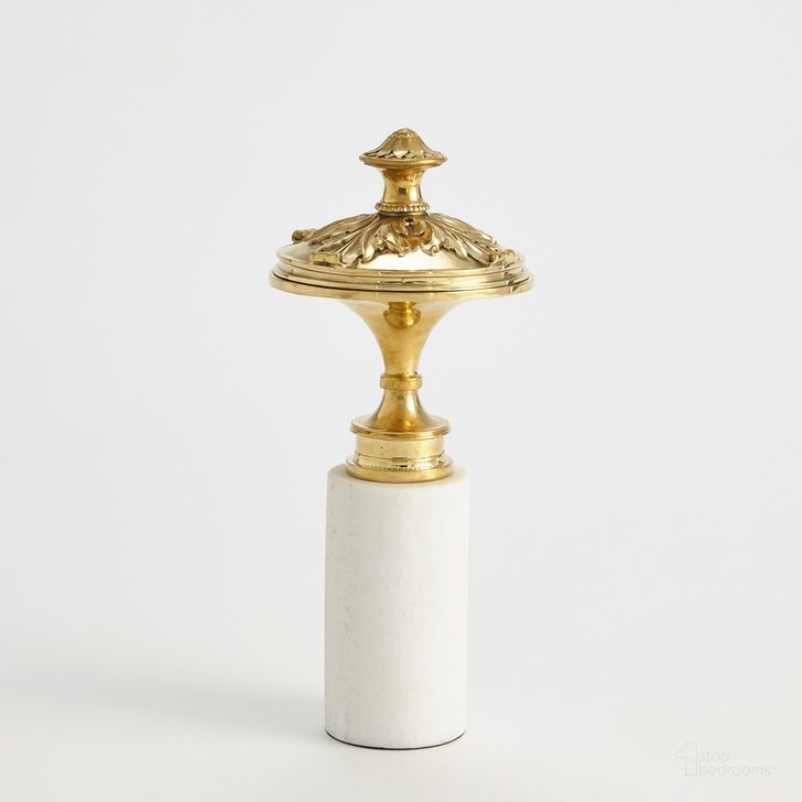 The appearance of Newel Cap Small Sculpture In Brass With White Marble designed by Global Views in the modern / contemporary interior design. This gold piece of furniture  was selected by 1StopBedrooms from Newel Collection to add a touch of cosiness and style into your home. Sku: 8.82986. Product Type: Sculpture. Material: Brass. Image1
