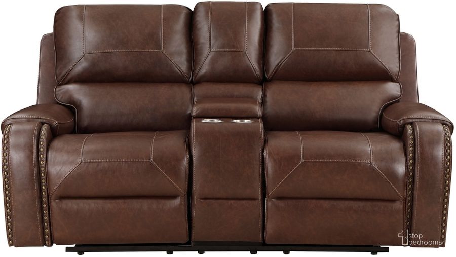 The appearance of Newnan Double Glider Reclining Love Seat with Center Console and USB Ports In Brown designed by Homelegance in the traditional interior design. This brown piece of furniture  was selected by 1StopBedrooms from Newnan Collection to add a touch of cosiness and style into your home. Sku: 8549BRW-2. Material: Faux Leather. Product Type: Reclining Loveseat. Image1