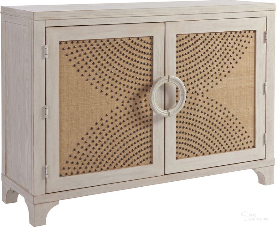 The appearance of Newport Sailcloth Lido Isle Nailhead Hall Chest By Barclay Butera designed by Barclay Butera in the transitional interior design. This cream piece of furniture  was selected by 1StopBedrooms from Newport Collection to add a touch of cosiness and style into your home. Sku: 01-0921-973. Material: Wood. Product Type: Accent Chest. Image1