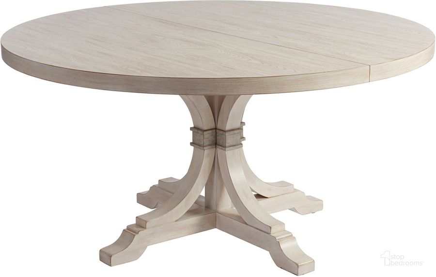 The appearance of Newport Sailcloth Magnolia Round Dining Table By Barclay Butera designed by Barclay Butera in the transitional interior design. This cream piece of furniture  was selected by 1StopBedrooms from Newport Collection to add a touch of cosiness and style into your home. Sku: 01-0921-875C. Table Base Style: Pedestal. Table Top Shape: Round. Material: Wood. Product Type: Dining Table. Size: 60". Image1