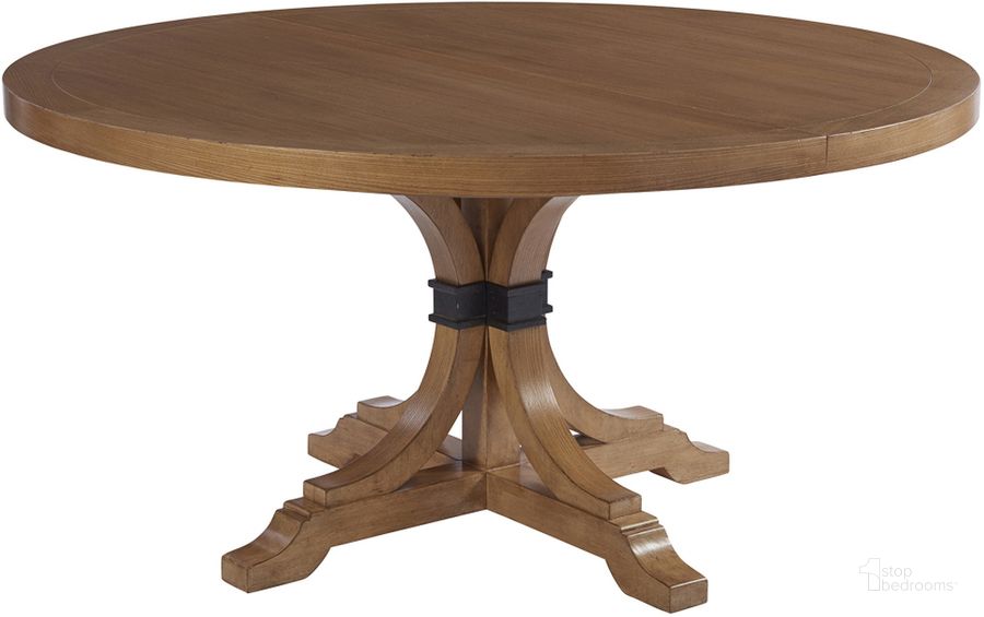 The appearance of Newport Sandstone Magnolia Extendable Round Dining Table By Barclay Butera designed by Barclay Butera in the transitional interior design. This brown piece of furniture  was selected by 1StopBedrooms from Newport Collection to add a touch of cosiness and style into your home. Sku: 01-0920-875C. Table Base Style: Pedestal. Table Top Shape: Round. Material: Wood. Product Type: Dining Table. Size: 60". Image1