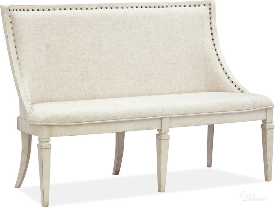 The appearance of Newport Bench With Upholstered Seat And Back designed by Magnussen in the  interior design. This alabaster piece of furniture  was selected by 1StopBedrooms from Newport Collection to add a touch of cosiness and style into your home. Sku: D5430-78. Product Type: Dining Bench. Material: Pine. Image1