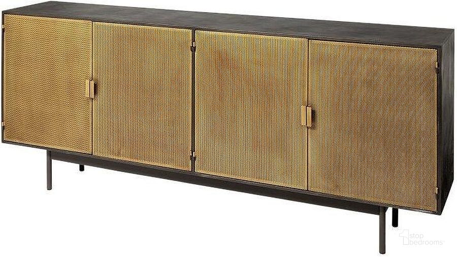 The appearance of Newsome Ii Black And Gold Metal 4 Cabinet Door Sideboard designed by Mercana in the modern / contemporary interior design. This black and gold piece of furniture  was selected by 1StopBedrooms from  to add a touch of cosiness and style into your home. Sku: 68853. Material: Metal. Product Type: Sideboard. Image1