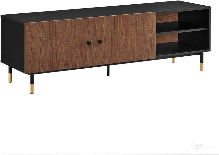 The appearance of Nexus 60 Inch TV Stand In Black Walnut designed by Modway in the modern / contemporary interior design. This black walnut piece of furniture  was selected by 1StopBedrooms from Nexus Collection to add a touch of cosiness and style into your home. Sku: EEI-6282-BLK-WAL. Material: Metal. Product Type: TV Stand. Image1