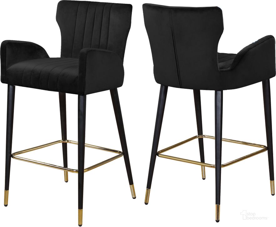 The appearance of Nicholasville Black Velvet Barstool Set of 2 designed by Furnique in the modern / contemporary interior design. This black velvet piece of furniture  was selected by 1StopBedrooms from Nicholasville Collection to add a touch of cosiness and style into your home. Sku: 792Black-C. Product Type: Barstool. Material: Velvet. Image1
