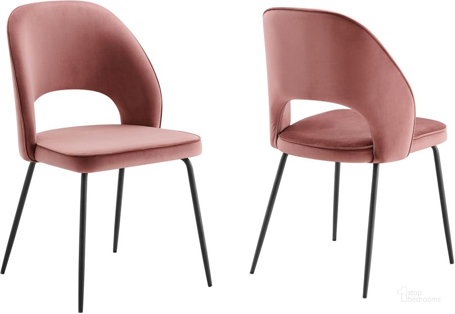 The appearance of Nico Performance Velvet Dining Chair Set Of 2 In Dusty Rose designed by Modway in the modern / contemporary interior design. This dusty rose piece of furniture  was selected by 1StopBedrooms from Nico Collection to add a touch of cosiness and style into your home. Sku: EEI-4673-BLK-DUS. Material: Metal. Product Type: Dining Chair. Image1