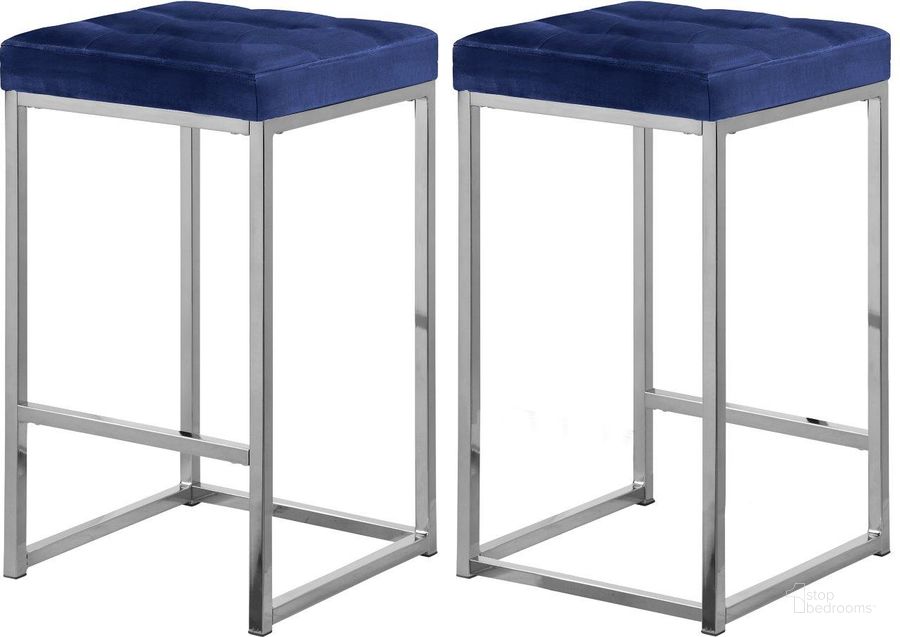 The appearance of Nicola Navy Velvet Stool 904Navy-C Set of 2 designed by Meridian in the modern / contemporary interior design. This navy velvet piece of furniture  was selected by 1StopBedrooms from Nicola Collection to add a touch of cosiness and style into your home. Sku: 904Navy-C. Product Type: Barstool. Material: Velvet. Image1