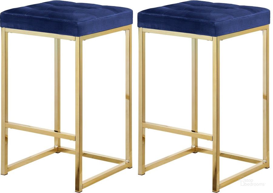 The appearance of Nicola Navy Velvet Stool 906Navy-C Set of 2 designed by Meridian in the modern / contemporary interior design. This navy velvet piece of furniture  was selected by 1StopBedrooms from Nicola Collection to add a touch of cosiness and style into your home. Sku: 906Navy-C. Product Type: Barstool. Material: Velvet. Image1