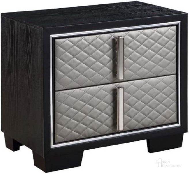 The appearance of Nicola Nightstand In Silver Pu And Black designed by ACME in the modern / contemporary interior design. This black piece of furniture  was selected by 1StopBedrooms from Nicola Collection to add a touch of cosiness and style into your home. Sku: BD01428. Product Type: Nightstand. Image1