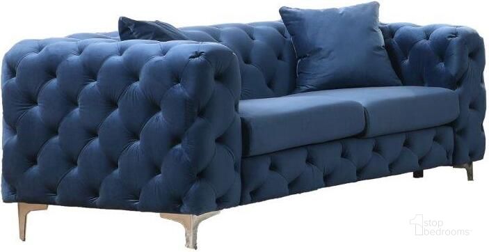 The appearance of Nigel 63 Inch Transitional Velvet Loveseat In Blue designed by Best Master Furniture in the transitional interior design. This blue piece of furniture  was selected by 1StopBedrooms from Nigel Collection to add a touch of cosiness and style into your home. Sku: F002BLS-2;F002BLS-3;F002BLS-1. Product Type: Loveseat. Material: Velvet. Image1
