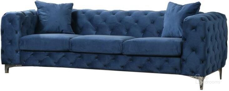 The appearance of Nigel 84 Inch Transitional Velvet Fabric Sofa In Blue designed by Best Master Furniture in the transitional interior design. This blue piece of furniture  was selected by 1StopBedrooms from Nigel Collection to add a touch of cosiness and style into your home. Sku: F002BSF-2;F002BSF-1;F002BSF-3. Material: Fabric. Product Type: Sofa. Image1