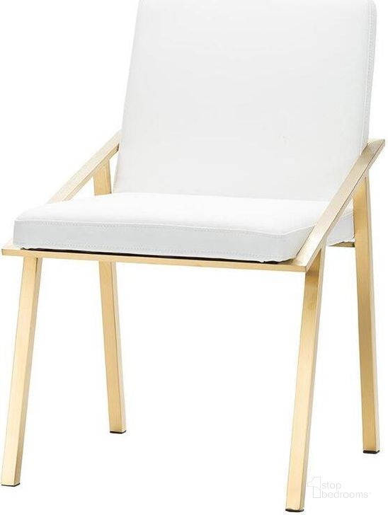 The appearance of Nika White and Gold Metal Dining Chair designed by Nuevo in the modern / contemporary interior design. This white and gold piece of furniture  was selected by 1StopBedrooms from Nika Collection to add a touch of cosiness and style into your home. Sku: HGTB421. Material: Metal. Product Type: Dining Chair. Image1