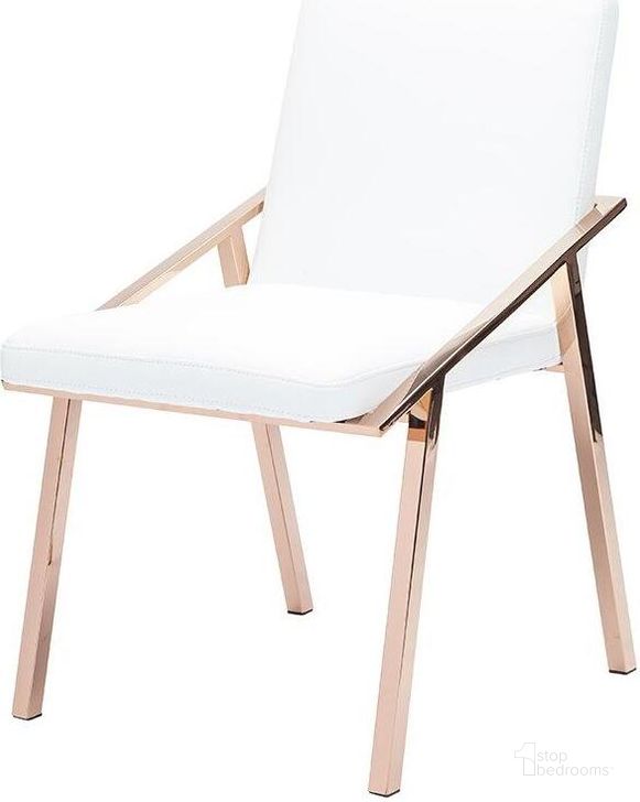The appearance of Nika Dining Chair In White designed by Nuevo in the modern / contemporary interior design. This white piece of furniture  was selected by 1StopBedrooms from Nika Collection to add a touch of cosiness and style into your home. Sku: HGTB409. Product Type: Dining Chair. Material: Naugahyde. Image1