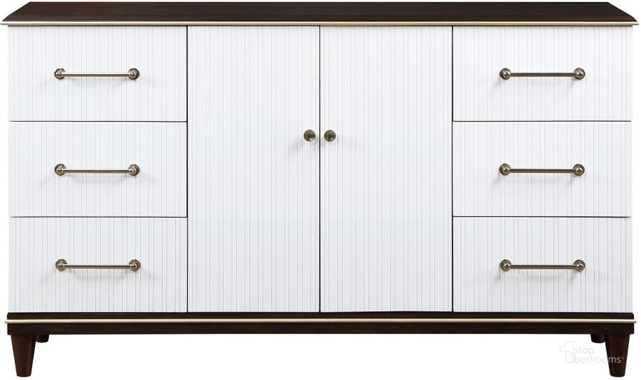 The appearance of Niles Dresser In White and Cherry designed by Homelegance in the modern / contemporary interior design. This cherry and white piece of furniture  was selected by 1StopBedrooms from Niles Collection to add a touch of cosiness and style into your home. Sku: 1451-5. Product Type: Dresser. Image1