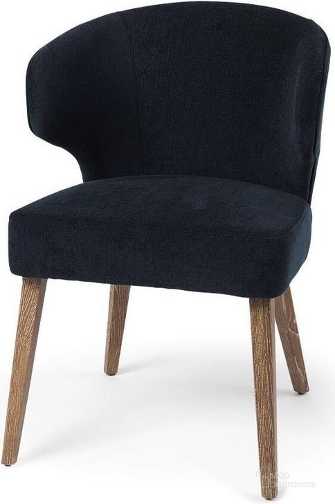 The appearance of Niles Navy Fabric Seat With Medium Brown Wooden Legs Wingback Dining Chair Set of 2 designed by Mercana in the modern / contemporary interior design. This navy piece of furniture  was selected by 1StopBedrooms from Niles Collection to add a touch of cosiness and style into your home. Sku: 69400. Material: Wood. Product Type: Dining Chair. Image1
