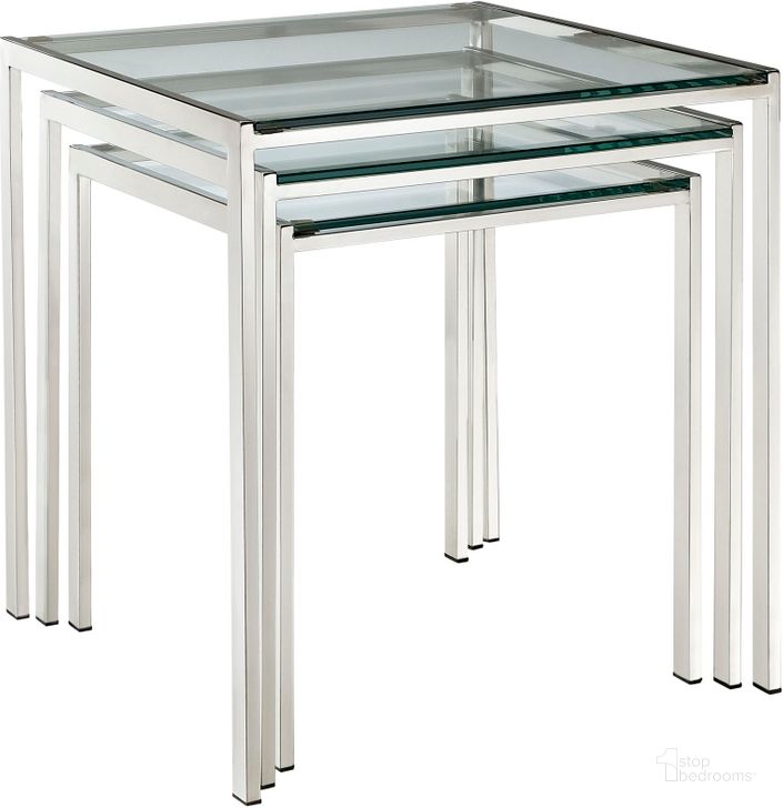 The appearance of Nimble Silver Nesting Table designed by Modway in the modern / contemporary interior design. This silver piece of furniture  was selected by 1StopBedrooms from Nimble Collection to add a touch of cosiness and style into your home. Sku: EEI-257. Product Type: Nesting Table. Material: Stainless Steel. Image1