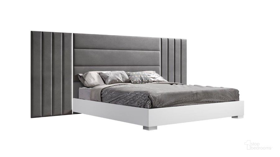 The appearance of Nina King Bed In White And Grey Marble designed by J&M in the modern / contemporary interior design. This white and grey piece of furniture  was selected by 1StopBedrooms from Nina Collection to add a touch of cosiness and style into your home. Sku: 18332-K. Bed Type: Platform Bed. Product Type: Platform Bed. Bed Size: King. Material: MDF. Image1