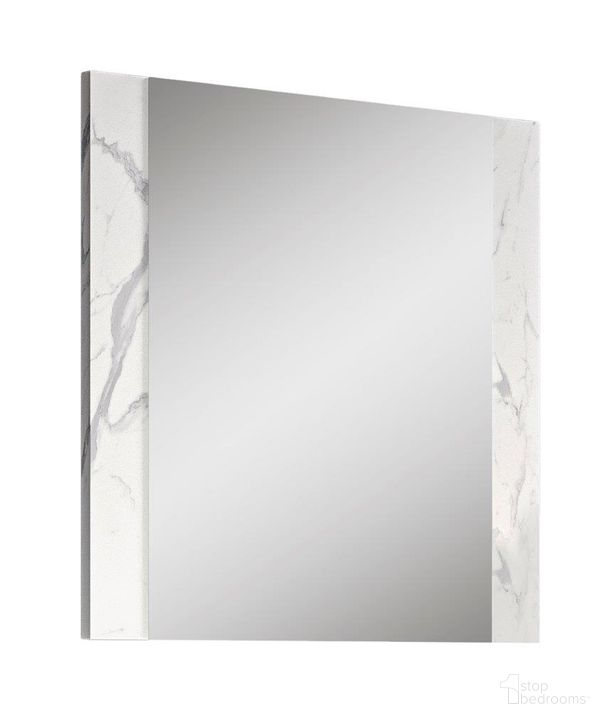 The appearance of Nina Mirror In White And Grey Marble designed by J&M in the modern / contemporary interior design. This white and grey piece of furniture  was selected by 1StopBedrooms from Nina Collection to add a touch of cosiness and style into your home. Sku: 18332-M. Material: MDF. Product Type: Dresser Mirror. Image1