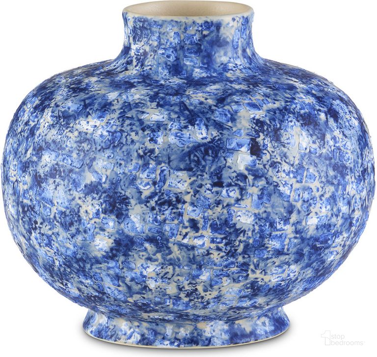 The appearance of Nixos Round Vase In Blue designed by Currey & Company in the modern / contemporary interior design. This blue piece of furniture  was selected by 1StopBedrooms from Nixos Collection to add a touch of cosiness and style into your home. Sku: 1200-0750. Material: Ceramic. Product Type: Vase. Image1