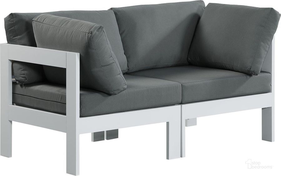 The appearance of Nizuc Water Resistant Fabric Outdoor Patio Modular Sofa In Grey designed by Meridian in the modern / contemporary interior design. This grey piece of furniture  was selected by 1StopBedrooms from Nizuc Collection to add a touch of cosiness and style into your home. Sku: 375Grey-S60A-1;375Grey-S60A-2. Material: Aluminum. Product Type: Outdoor Sofa. Image1