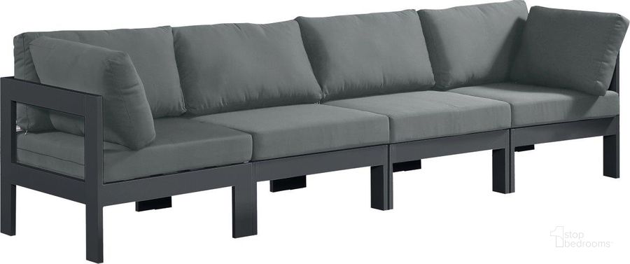 The appearance of Nizuc Water Resistant Fabric Outdoor Patio Modular Sofa In Grey designed by Meridian in the modern / contemporary interior design. This grey piece of furniture  was selected by 1StopBedrooms from Nizuc Collection to add a touch of cosiness and style into your home. Sku: 376Grey-S120A-1;376Grey-S120A-2;376Grey-S120A-3;376Grey-S120A-4. Material: Aluminum. Product Type: Outdoor Sofa. Image1