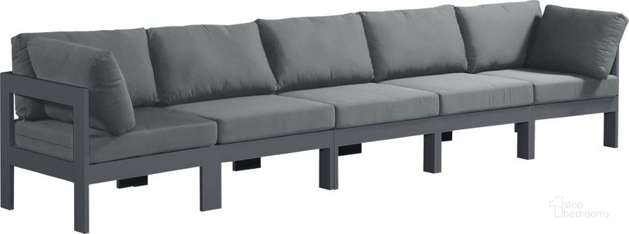 The appearance of Nizuc Grey Waterproof Fabric Outdoor Patio Modular Sofa 376Grey-S150A designed by Meridian in the modern / contemporary interior design. This gray and black piece of furniture  was selected by 1StopBedrooms from Nizuc Collection to add a touch of cosiness and style into your home. Sku: 376Grey-S150A-1;376Grey-S150A-2;376Grey-S150A-3;376Grey-S150A-4;376Grey-S150A-5. Material: Fabric. Product Type: Outdoor Sofa. Image1