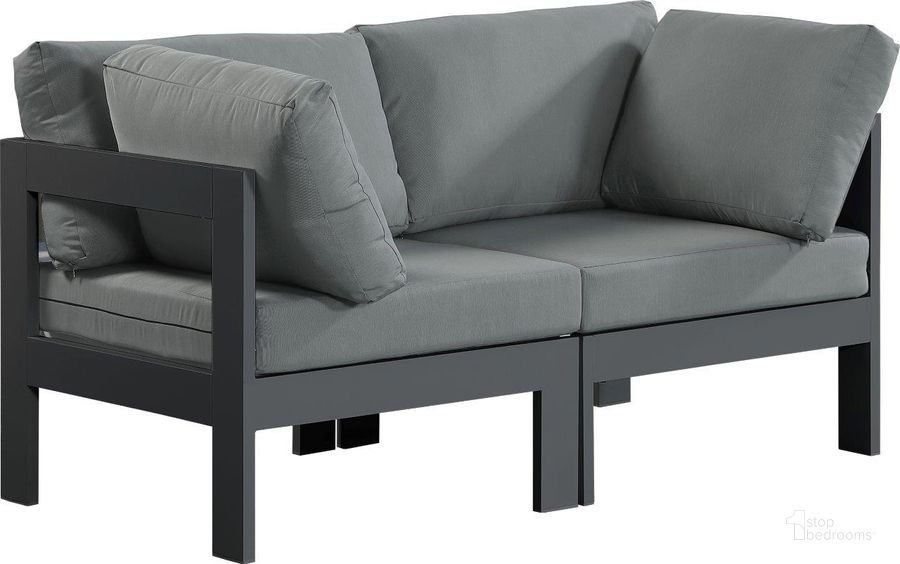 The appearance of Nizuc Water Resistant Fabric Outdoor Patio Modular Sofa In Grey designed by Meridian in the modern / contemporary interior design. This grey piece of furniture  was selected by 1StopBedrooms from Nizuc Collection to add a touch of cosiness and style into your home. Sku: 376Grey-S60A-1;376Grey-S60A-2. Material: Aluminum. Product Type: Outdoor Sofa. Image1
