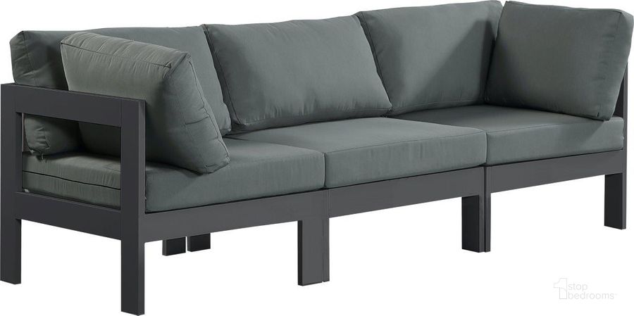 The appearance of Nizuc Water Resistant Fabric Outdoor Patio Modular Sofa In Grey designed by Meridian in the modern / contemporary interior design. This grey piece of furniture  was selected by 1StopBedrooms from Nizuc Collection to add a touch of cosiness and style into your home. Sku: 376Grey-S90A-1;376Grey-S90A-2;376Grey-S90A-3. Material: Aluminum. Product Type: Outdoor Sofa. Image1