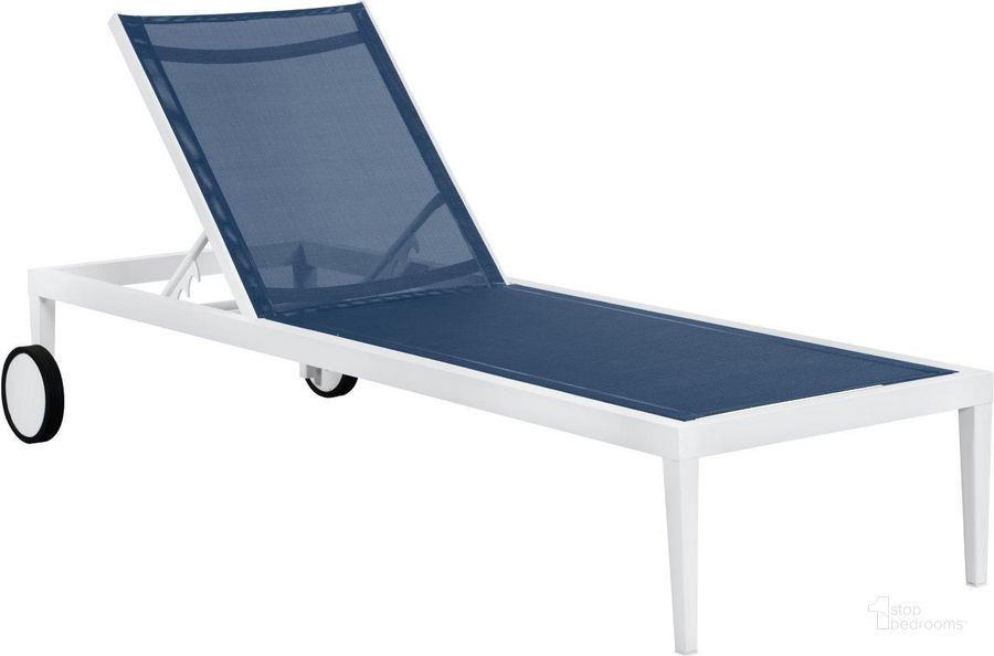 The appearance of Nizuc Mesh Water Resistant Fabric Outdoor Patio Aluminum Mesh Chaise Lounge Chair In Navy designed by Meridian in the modern / contemporary interior design. This navy piece of furniture  was selected by 1StopBedrooms from Nizuc Collection to add a touch of cosiness and style into your home. Sku: 373Navy. Material: Aluminum. Product Type: Outdoor Chaise Lounge. Image1