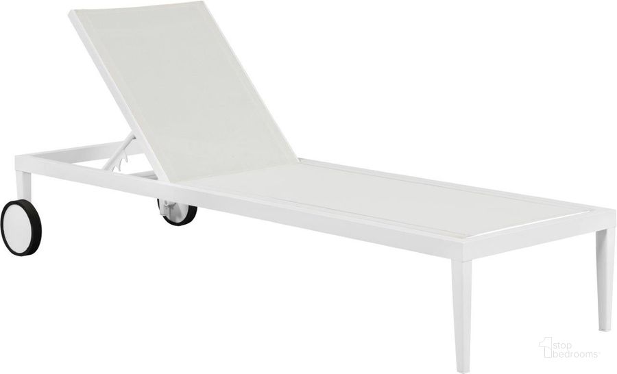 The appearance of Nizuc Mesh Water Resistant Fabric Outdoor Patio Aluminum Mesh Chaise Lounge Chair In White designed by Meridian in the modern / contemporary interior design. This white piece of furniture  was selected by 1StopBedrooms from Nizuc Collection to add a touch of cosiness and style into your home. Sku: 373White. Material: Aluminum. Product Type: Outdoor Chaise Lounge. Image1