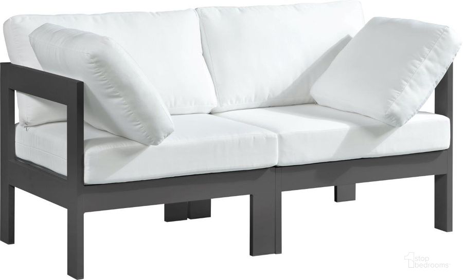 The appearance of Nizuc Water Resistant Fabric Outdoor Patio Modular Sofa In White designed by Meridian in the modern / contemporary interior design. This white piece of furniture  was selected by 1StopBedrooms from Nizuc Collection to add a touch of cosiness and style into your home. Sku: 376White-S60A-1;376White-S60A-2. Material: Aluminum. Product Type: Outdoor Sofa. Image1