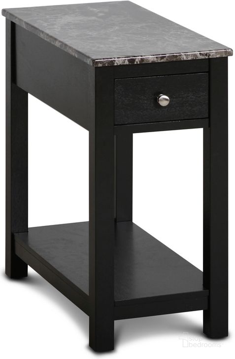 The appearance of Noah Black And Faux Marble End Table With Drawer designed by New Classic in the modern / contemporary interior design. This black piece of furniture  was selected by 1StopBedrooms from Noah Collection to add a touch of cosiness and style into your home. Sku: T13-23-BLKMB. Product Type: End Table. Image1