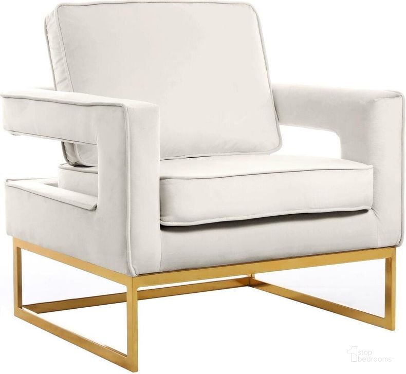 The appearance of Noah Cream Velvet Accent Chair designed by Meridian in the modern / contemporary interior design. This cream velvet piece of furniture  was selected by 1StopBedrooms from Noah Collection to add a touch of cosiness and style into your home. Sku: 511Cream. Product Type: Accent Chair. Material: Iron. Image1